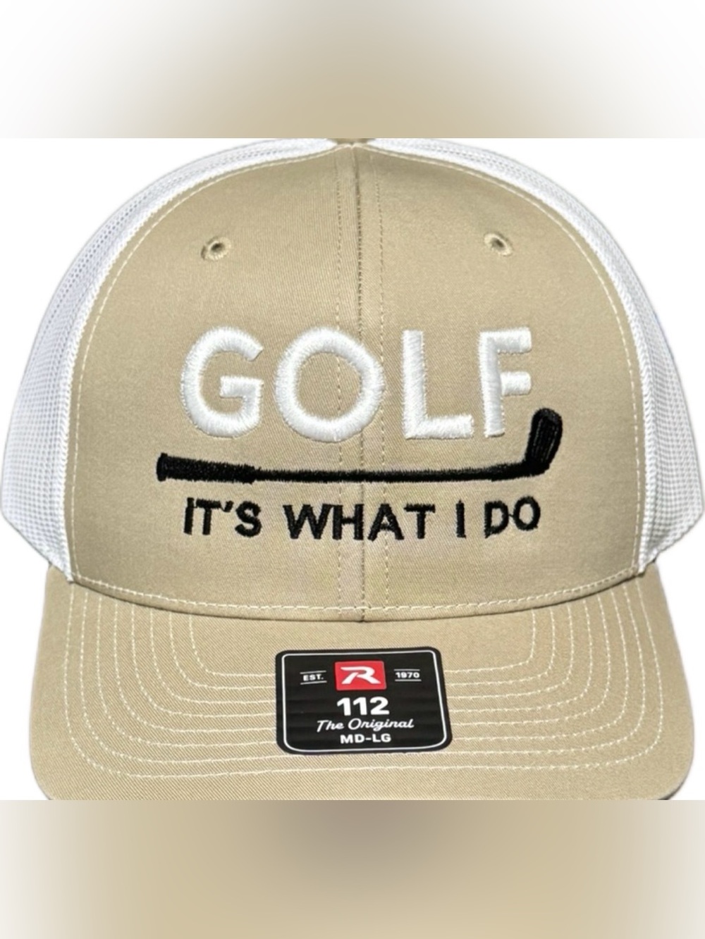 GOLF It’s What I Do Adjustable Baseball Hat with Mesh Back and Embroidered Logo